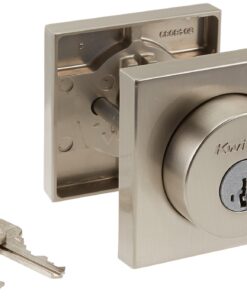 Kwikset Halifax Deadbolt Lock, Satin Nickel Square Exterior Keyed Front Entry Door, Pick Resistant SmartKey Rekey Security, Single Cylinder Dead Bolt, with Microban Protection 17 71EzLeb3rEL