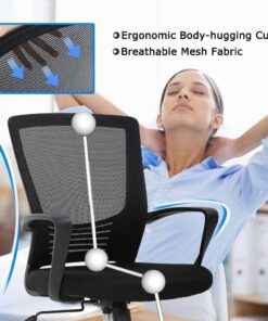 Ergonomic Office Chair Cheap Desk Chair Mesh Computer Chair with Lumbar Support Arms Modern Cute Swivel Rolling Task Mid Back Executive Chair for Women Men Adults Girls,Black Black 38 71F LmlUIkL 4