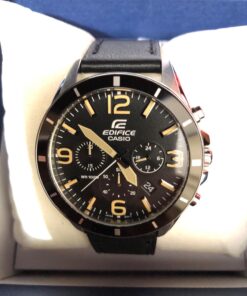 Casio Men's 'Edifice' Quartz Stainless Steel and Leather Watch, Color:Black (Model: EFR-553L-1BVCF) 11 71F2MhNf30L