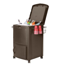 Alternative view of Suncast Resin 77 Quart Wicker-Look Outdoor Patio Cooler with Wheels, Java