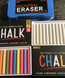 Huntz Dustless Chalk With Microfiber Eraser (Washable & Reusable) (12 White Chalks + 12 Colored Chalks + Eraser) 12 White Chalks + 12 Colored Chalks + Eraser 32 71F3F6iIRtL 1