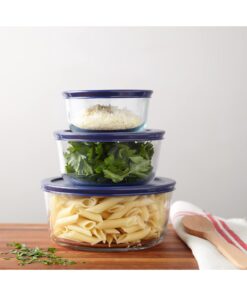 Pyrex Simply Store 6-Pc Glass Food Storage Container Set with Lid, 7-Cup, 4-Cup, & 2-Cup Round , BPA-Free Lid, Dishwasher, Microwave and Freezer Safe , Blue 6 PIECE Medium 17 71F3bXi z7L 1