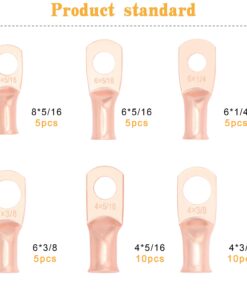 Alternative view of UL Listed Copper Wire Lugs,40pcs Battery Cable Terminal Closed Ends Eyelets Tubular Ring Connectors Assortment Kit-6 Sizes Assortment:AWG8~4 Terminals