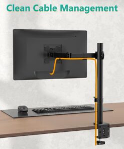 WALI Single Monitor Mount, Single Monitor Arm Desk Mount,Desk Monitor Stand, Holds Screen Up to 27inch, 22lbs, Adjustable Mount with C-CLAMP Designed for Home Office Application(M001), Black 16 inch Tall 28 71F6bMf2gL