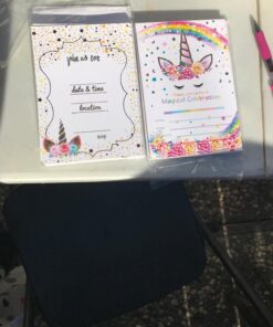 T-Antrix 24 Pcs Unicorn Invitations with 24 Envelopes, Double Sided Rainbow Glitter Unicorn Birthday Party Invitation Cards for Kids Birthday Baby Shower Unicorn Party Supplies 48 71F6qRUALL