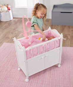 Badger Basket Toy Doll Bed with Storage Cabinet, Gingham Bedding, and Personalization Kit for 22 inch Dolls - White/Pink 31 71F6zpJaIgL