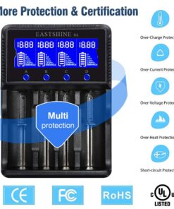 Universal Smart Battery Charger 4 Bay for Rechargeable Batteries NiMH NiCd AA AAA C Li-ion LiFePO4 IMR 18650 21700 20700 26650 14500 16340 18500 10440 18350 RCR123a LCD Display UL Listed 35 71F70 fo91L