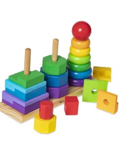 Melissa & Doug Geometric Stacker - Wooden Educational Toy - Shape Sorter And Stacking Toy, Stacking Tower Toy For Babies, Toddlers And Kids Ages 2+, Multicolor, Playsets 26 71F717GSML