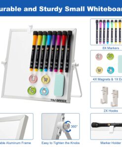 Small Magnetic Dry-Erase White Board – 10 x 10 Inches Mini Easel Whiteboard 360 Degrees Revolving Double Sided Stand for Office, Home, School Silver 10x10 Inches 12 71F8j3S0X2L
