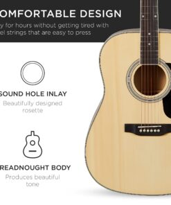 Best Choice Products 41in Full Size Beginner All Wood Acoustic Guitar Starter Set w/Case, Strap, Capo, Strings, Picks, Tuner - Natural 24 71F9g3uzwWL