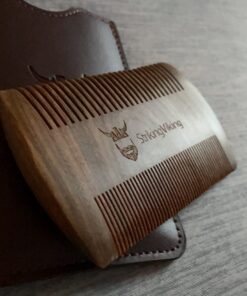 Sandalwood Beard Comb and Case - Pocket Sized Wooden Beard & Mustache Comb with Fine & Coarse Teeth - Perfect for Use with Balms and Oils - Striking Viking (Brown) Brown Case 30 71FArnoLZZL