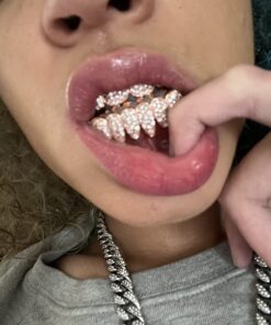 TSANLY Gold Grillz Iced Out CZ Diamond Top & Bottom Set Grill 24K Gold Plated Macro Pave Teeth Grills - Extra Molding Bars Included + Storage Case + Microfiber Cloth Rose Gold 16 71FBVhHvrAL
