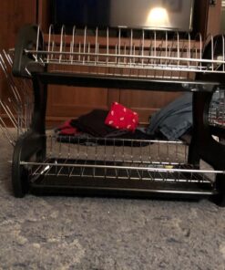 Home Basics Plastic 2-Tier Dish Drainer Rack, Air Drying and Organizing Dishes, Side Mounted Cutlery Holder, Black 18 71FF1L8FqjL