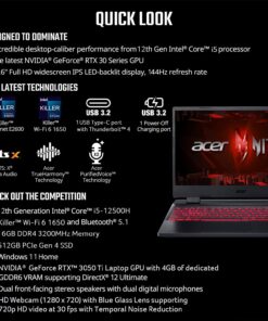 Acer Nitro 5 AN515-58-57Y8 Gaming Laptop | Intel Core i5-12500H | NVIDIA GeForce RTX 3050 Ti Laptop GPU | 15.6" FHD 144Hz IPS Display | 16GB DDR4 | 512GB Gen 4 SSD | Killer Wi-Fi 6 | Backlit Keyboard i5-12500H / RTX3050Ti 49 71FGcr2NfoL