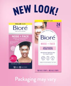 Alternative view of Biore Nose+Face Blackhead Remover Pore Strips, 12 Nose + 12 Face Strips for Chin or Forehead, Deep Cleansing with Instant Blackhead Removal and Pore Unclogging, Non-Comedogenic Use, 24 Ct Value Size Nose + Face Strips 24 Count