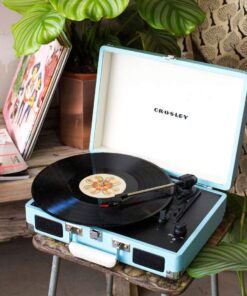 Crosley CR8005D-TU Cruiser Deluxe Vintage 3-Speed Bluetooth Suitcase Vinyl Record Player Turntable, Aqua 25 71FIRiGIbnL
