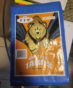 Grizzly Tarps by B-Air 8' x 10' Large Multi-Purpose Waterproof Heavy Duty Poly Tarp with Grommets Every 36", 8x8 Weave, 5 Mil Thick, for Home, Boats, Cars, Camping, Protective Cover, Blue 8' x 10' 42 71FIt6lJAL