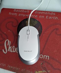 Macally Silent Wired Mouse - Slim & Compact USB Mouse for Apple Mac or Windows PC Laptop/Desktop - Designed with Optical Sensor & DPI Switch - Simple & Comfortable Wired Computer Mouse (White) White with Silver Trim 34 71FJdY23SgL