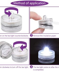 JINHEZO Submersible LED Light, Tea Lights, Pond Underwater Small LED Lights, Battery Operated 125 Hours, for Wedding Home Vase Festival Party Decoration White 24Pcs (Built-in 48 Batteries) 24 Pack 33 71FLZNx RPL