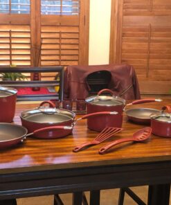 Rachael Ray Cucina Nonstick Cookware Pots and Pans Set, 12 Piece, Cranberry Red Cookware Set 53 71FMUvwA00L