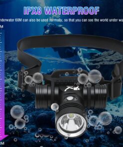 Alternative view of BORUIT Rechargeable Diving Headlamp Flashlight IPX8 Waterproof Head Lamp Super Bright 1000 Lumen 3 Light Mode Underwater 60M Swimming Headlight fit Adult Fishing Raining Water Work dive headlamp
