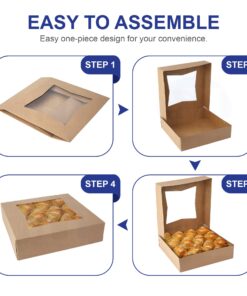 MT Products Kraft Pie Boxes with Window - Size of 10" X 10" X 2.5" - (15 Pieces) Easy Auto Pop-Up Bakery Boxes - Perfect for Donuts, Muffins, and, Cookies - Made in the USA 13 71FOGTh b7L