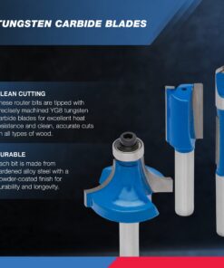 HILTEX 10100 Tungsten Carbide Router Bits, 15 Piece Router Bit Set, 1/4” Router Bit Shank Tungsten Carbide Router Bits, Chamfer Router Bits for Woodworking on Wood , Blue 15 Piece Set 24 71FQlNY2fEL