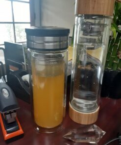 Sun's Tea 18oz Wide Mouth Ultra Clear Spill-proof Strong Double-wall 3-Piece Borrosilicate Glass Tumbler with Strainer and Lid (flat top lid) 33 71FR90hUU7L