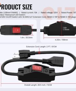 Joinfworld 2 Ft Extension Cord with Switch Outdoor 14AWG 3 Prong Switched Extension Cord 15A 125V Waterproof Lighted Extension Cord Inline Switch for Electrical Equipment 21 71FSmqUMRVL