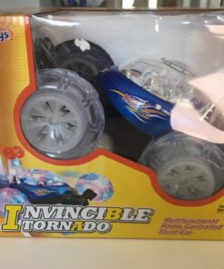 Haktoys Remote Control Stunt Car Radio Control Invincible Tornado Truck Rechargeable with Flashing Lights and Quiet Play Mode Tumbling and Spinning Action RC Car for Kids Blue 36 71FTBOtId5L