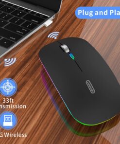 Uiosmuph LED Wireless Mouse, G12 Slim Rechargeable Silent Mouse, 2.4G Portable USB Optical Computer Mice with USB Receiver and Type C Adapter (Matte Black) Matte Black 25 71FYcTDstzL