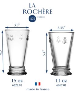 La Rochere Napoleon Bee Glasses Set Of 6 – 11.5 oz, Old Fashioned Glasses w/ The French Bee Embossed Design, Fine French Glassware, Drinking Glasses, Heavy Water Glasses, Dishwasher Safe Juice Glasses 11.5 Ounce (Set of 6) 18 71FYe5qm1zL