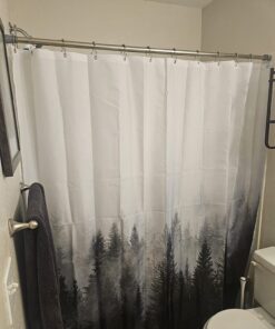 ORTIGIA Misty Forest Shower Curtains,Nature and Woodland Shower Curtain,Fantasy Fog Magic Winter Tree Bath Curtain for Bathroom,Waterproof Polyester Fabric 72" Wx72 L-with Hooks 72W x 72L(12 Metal Hooks,12 Grommets) Dark Forest 37 71Fam7gXuL