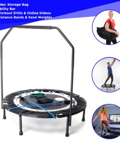 Maximus PRO Folding Rebounder USA | Voted #1 Indoor Exercise Mini Trampoline for Adults with Bar | Fitness & Weight Loss| Free Storage Bag, Resistance Bands, Online & DVD Workouts | Already Assembled 18 71FayWjM7RL