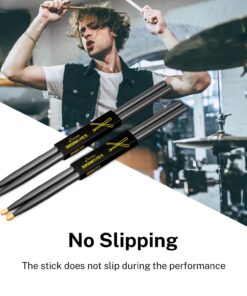 Donner Drum Sticks, 5A Drumsticks Classic Maple Wood Black Drumsticks With Storage Bag, 2 Pairs 17 71FbCfWhD3L