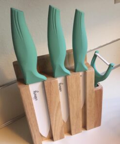 Ceramic Knife Set with Block - Chef Knife, Utility Knife, Paring Knife Rust Proof Sharp Turquoise Kitchen Knife Set with Wood Block and Fruit Peeler 64 71FbZCboyBL 1