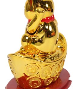 M.V. Trading Japanese Maneki Neko Fortune Cat Lucky Solar Powered Lucky Waving Arm Cat Sitting On Gold Bar, Gold, 5-Inches 5 71FblYWyMML