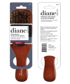 Diane Premium 100% Boar Bristle Club Wave Brush for Men and Barbers – Medium Bristles for Thick Coarse Hair – Use for Detangling, Smoothing, Wave Styles, Soft on Scalp, Restore Shine and Texture 14 71Fbti QrbL