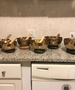 Chakra Healing Tibetan Singing Bowls Set of 7 pieces ~ Hand Hammered Himalayan Meditation Bowls ~ 5"-10" ~ included 7 Mallets, 7 cushions & 1 drum stick. Handmade in Nepal by Thamelmart 27 71Ffh6nLiFL