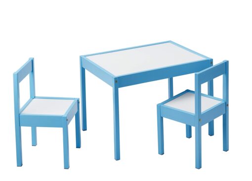 Amazon Basics 3-Piece Wood Kids Table and Chairs Set with Dry Erasable Table Top, Sky Blue, 64 x 49 x 45 cm