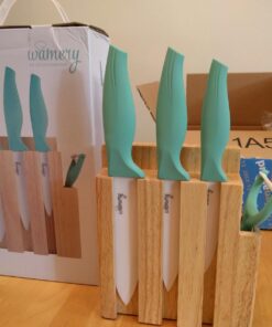 Ceramic Knife Set with Block - Chef Knife, Utility Knife, Paring Knife Rust Proof Sharp Turquoise Kitchen Knife Set with Wood Block and Fruit Peeler 45 71FiX2eK9gL 1