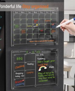 Magnetic Acrylic Calendar for Fridge,2 Pack 12"x16" Clear Fridge Calendar Dry Erase Magnetic Planning Boards Set Includes 6 Colorful Highlight Markers,Magnetic Pen Holder and Erase Towel Monthly Planner+Weekly Planner 29 71FidHN2PL