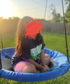 SUPER DEAL 40 Inch Blue Saucer Tree Swing Set for Kids Adults 800lb Weight Capacity Waterproof Flying Swing Seat Textilene Fabric with Adjustable Hanging Ropes for Outdoor Playground, Backyard 27 71FlV4wHfaL