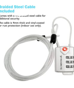 Lumintrail TSA Approved Lock for Luggage or Suitcase, Easy-to-Read 3 Digit Personalized Combination, Metal Travel Suitcase Luggage Lock, Silver, with a 4-FT Braided Steel Cable (2 Pack) Silver, 2 Pack (Lock & Cable) 12 71Fna8VbasL