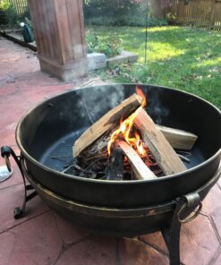 Sunnydaze 34-Inch Cauldron Style Outdoor Fire Pit Bowl with Spark Screen, Log Poker, and Wood Grate - Dark Bronze Finish 34 in 37 71FoMBxinuL