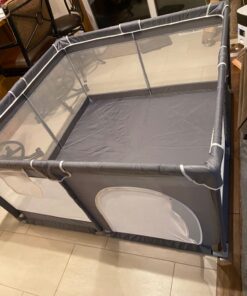 Tmsene Baby Playpen, Playard for Babies and Toddlers, Sturdy Safety Baby Fence with Breathable Mesh and Zipper Gates, Indoor & Outdoor Play Pens for Kids Activity Center (Grey) Grey 37 71FoU6nVGqL
