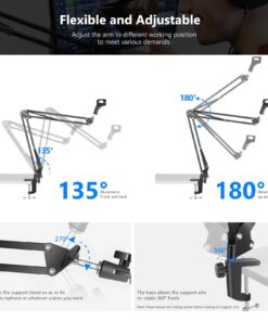 Neewer Microphone Arm Stand, Suspension Boom Scissor Mic Arm Stand with 3/8” to 5/8” Screw and Cable Ties Compatible with Blue Yeti, Snowball, Yeti X, Quadcast and Other Mics, Max Load 1.5kg 42 71FpAgAkmL