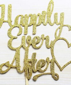 Happily Ever After Cake Topper for Wedding, Engagement, Bridal Shower Party Decorations Gold Glitter 9 71FrNoNo0QL