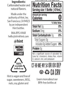 Hint Water Clementine (Pack of 12), 16 Ounce Bottles, Pure Water Infused with Clementine, Zero Sugar, Zero Calories, Zero Sweeteners, Zero Preservatives, Zero Artificial Flavors 16 Fl Oz (Pack of 12) 12 71FsRhYLR2L