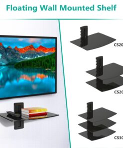 WALI Floating Entertainment Center Shelves, Holds Up to 17.6lbs, TV Shelf with Strengthened Tempered Glasses for DVD Players, Cable Boxes, Games Consoles, TV Accessories (CS201B), 1 Shelf, Black 1-Shelf 27 71FsvPB53L